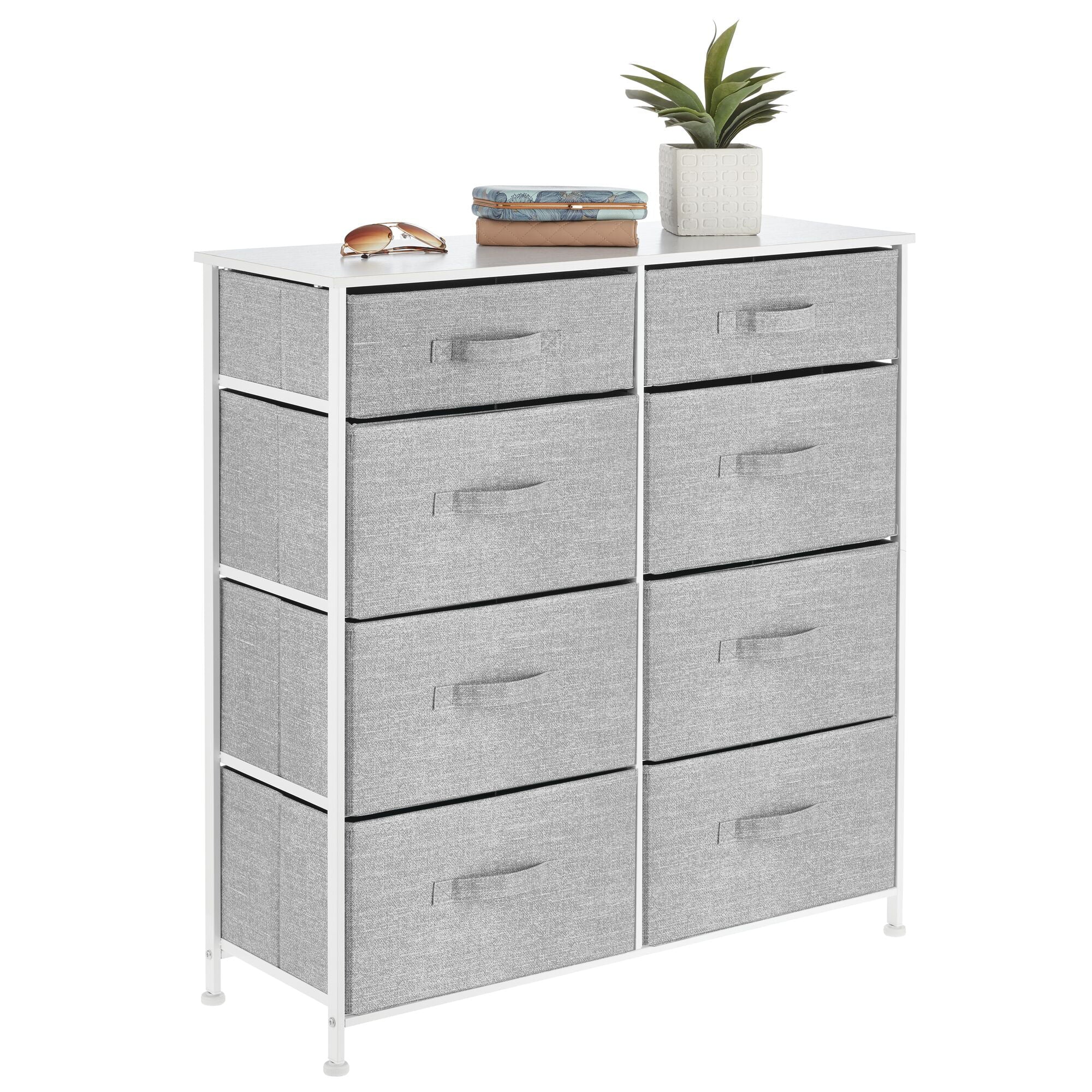 mDesign Tall Steel Frame/Wood Top Storage Dresser Furniture Unit with 8 Slim Removable Fabric Drawers, Large Bureau Organizer for Bedroom, Living Room, Closet - Lido Collection, Gray