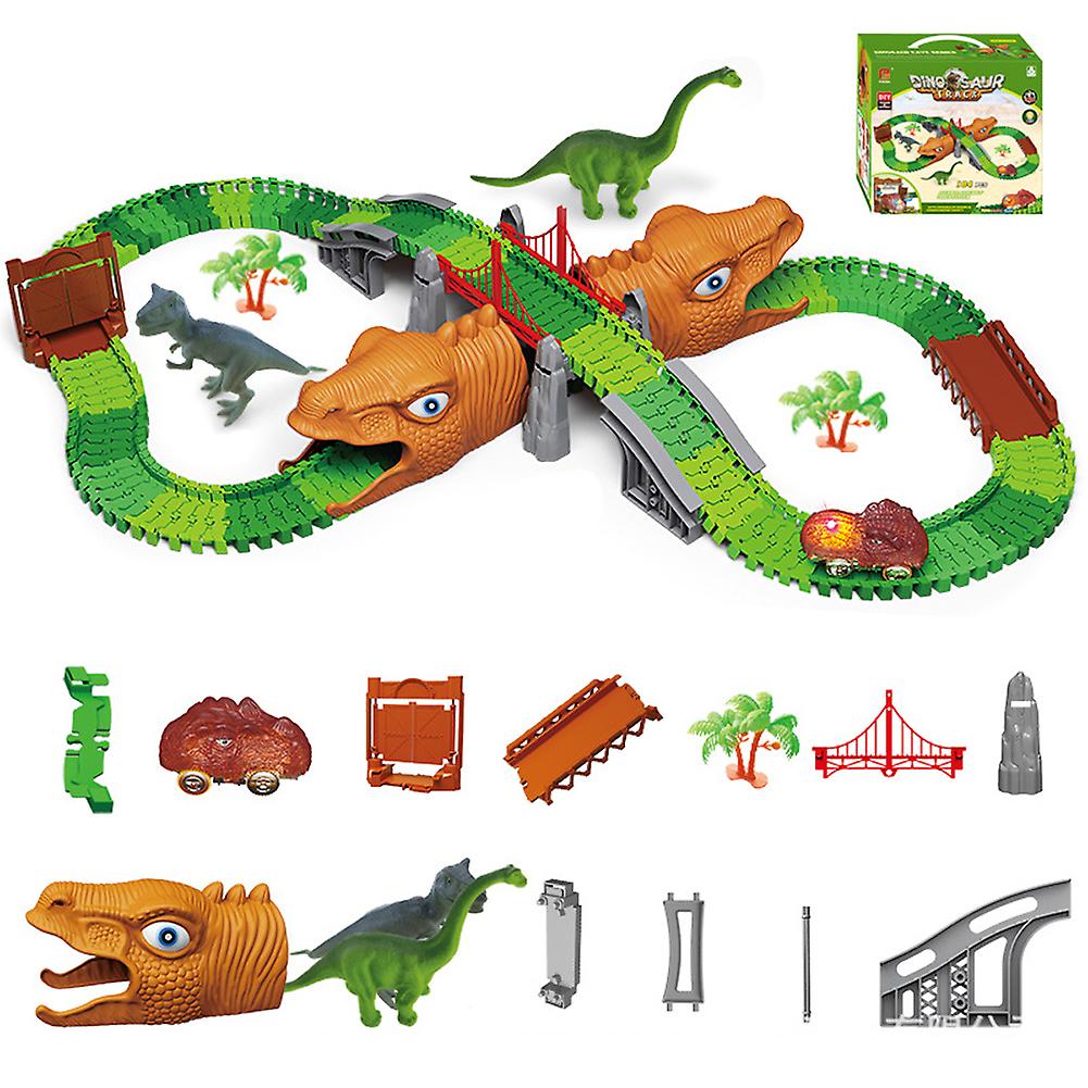 225pcs Children Electric Dinosaur Rail Car Toys Diy Assembled Holiday Gift Dinosaur Toys Yellow Style 2