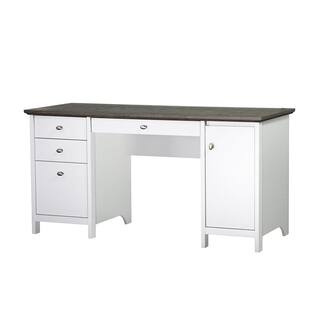 SAINT BIRCH Olivia 59.5 in. Gray Oak and White Wood 4-Drawer Writing Desk SBOV1125WDWG