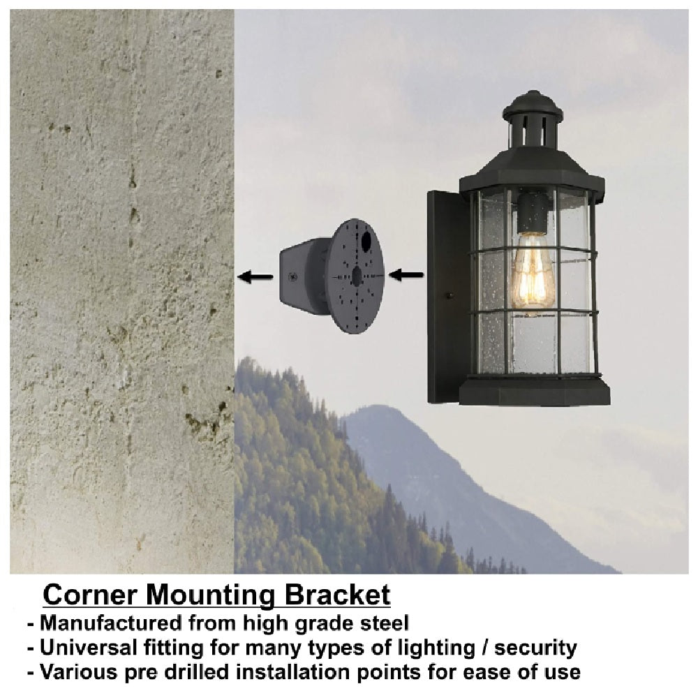 Britalia 110001 Black Steel Corner Mounting Bracket for Outdoor Lighting