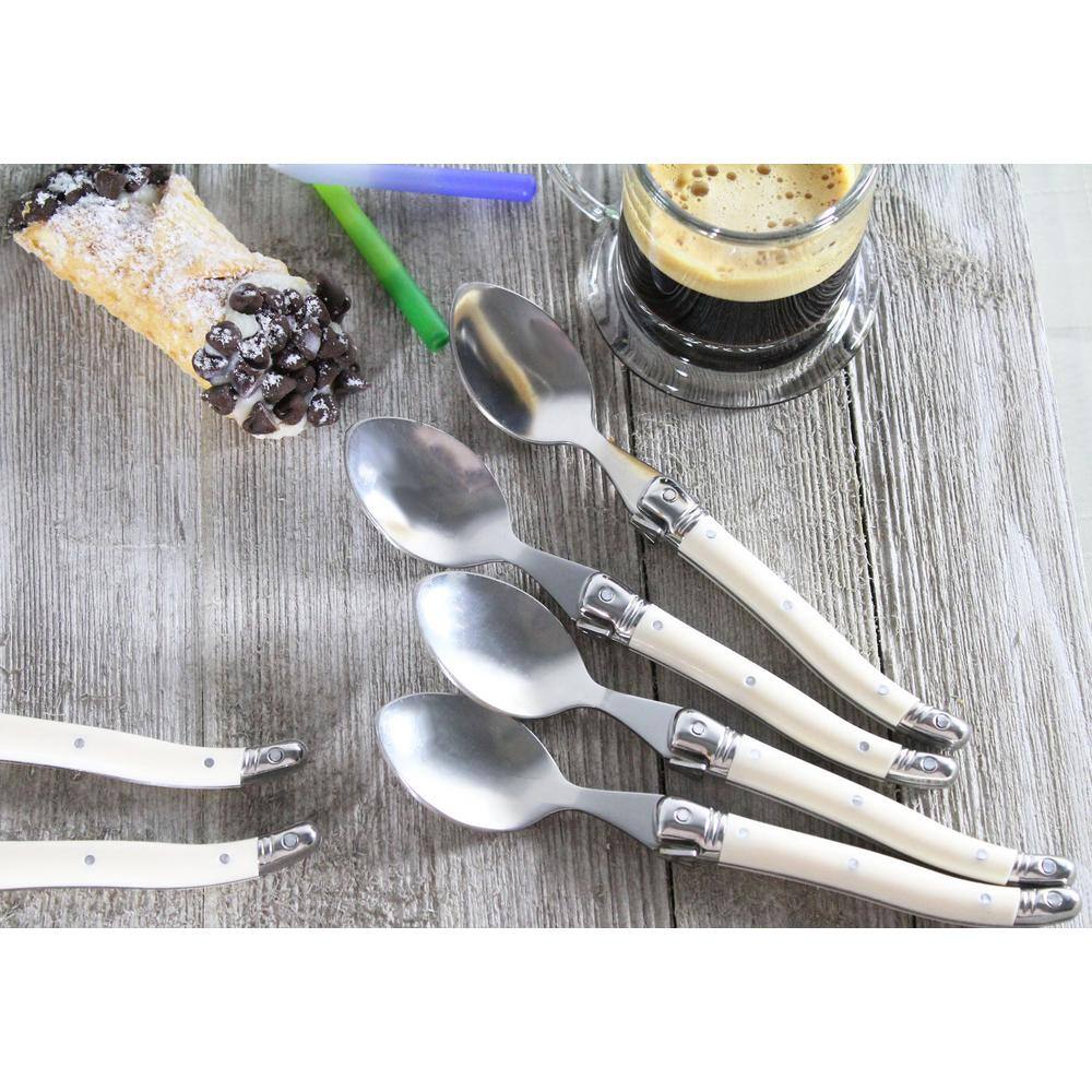 French Home Laguiole Faux Ivory and Silver Color Coffee Spoons (Set of 4) LG093