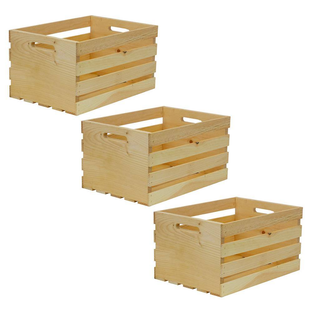 Crates  Pallet 18 in. x 12.5 in. x 9.5 in. Large Wood Crate (3-Pack) 94640