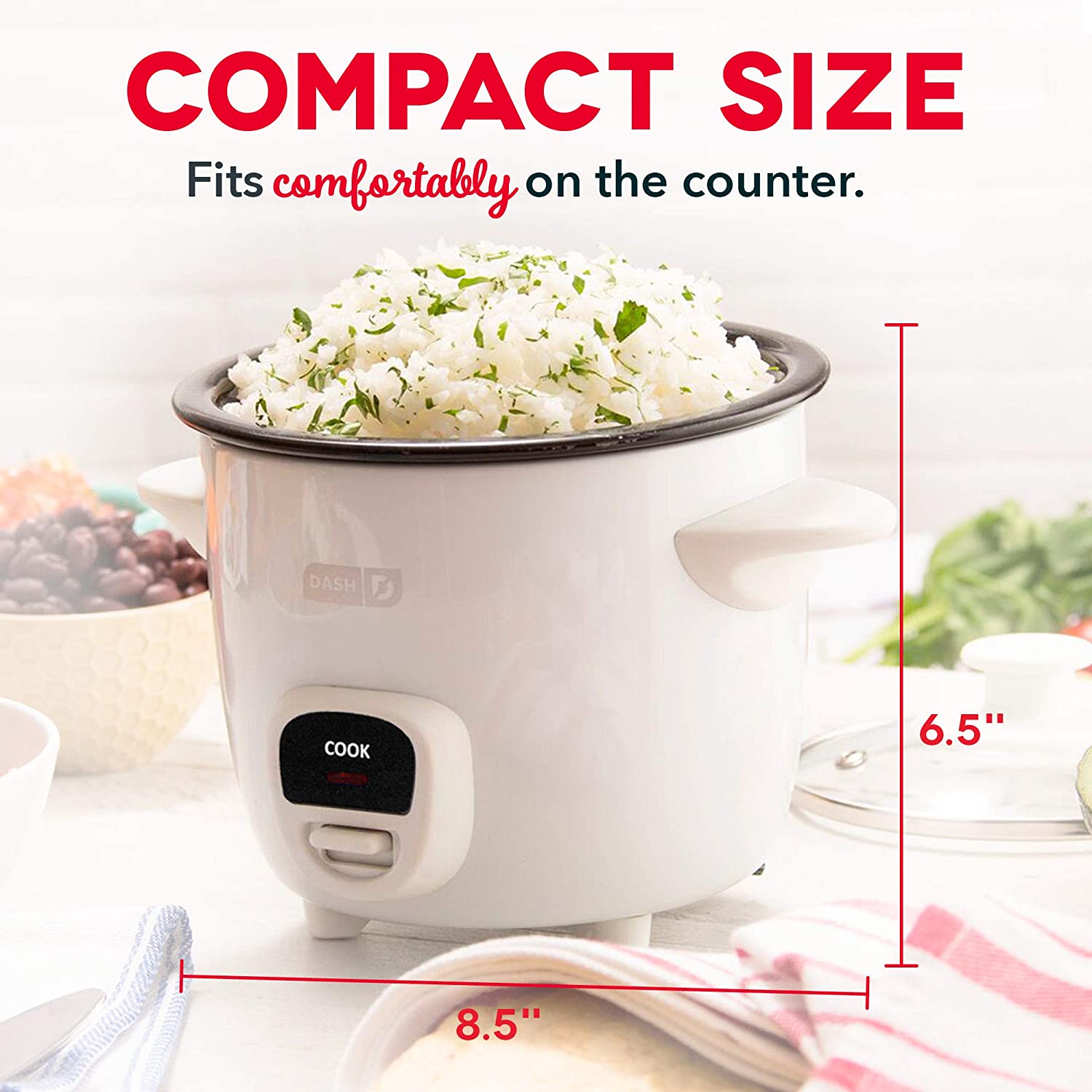 Dash Mini 2-Cup Rice Cooker with Keep Warm Function， White