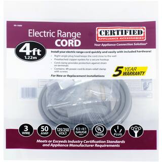 CERTIFIED APPLIANCE ACCESSORIES 4 ft. 63 3-Wire Closed-Eyelet 50 Amp Range Cord 90-1080