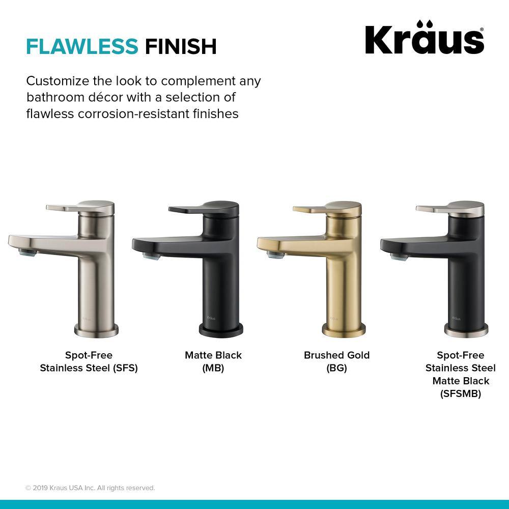 KRAUS Indy Single Handle Bathroom Faucet and Pop Up Drain with Overflow in Brushed Gold KBF-1401BG-PU-11BG