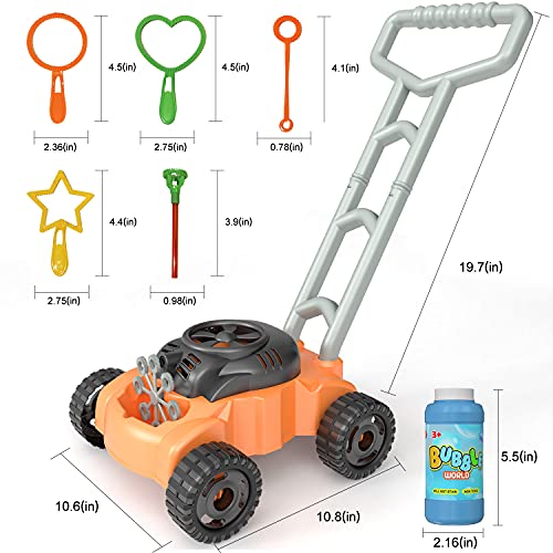 JUMELLA Lawn Mower Bubble Machine for Kids - Automatic Bubble Mower with Music， Baby Activity Walker for Outdoor， Push Toys for Toddler， Christmas Birthday Gifts for Preschool Boys Girls 2-6 Years Old