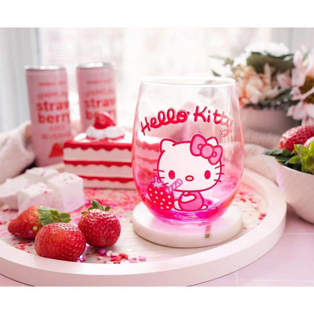 Silver Buffalo Sanrio Hello Kitty Strawberry Sip Stemless Wine Glass Holds 20 Ounces