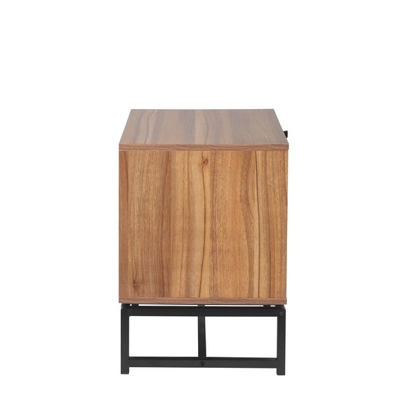 Natural 1 Rattan Door Cabinet， End Table， Sofa Side Table， Nightstand with Adjustable Pull Plate and Metal Base