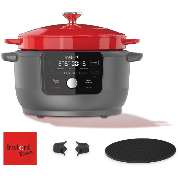 Instant Pot Electric Precision Dutch Oven 5 in 1 Braiser Slow Cooker Sear saut Cooking Pan 6 quart Red