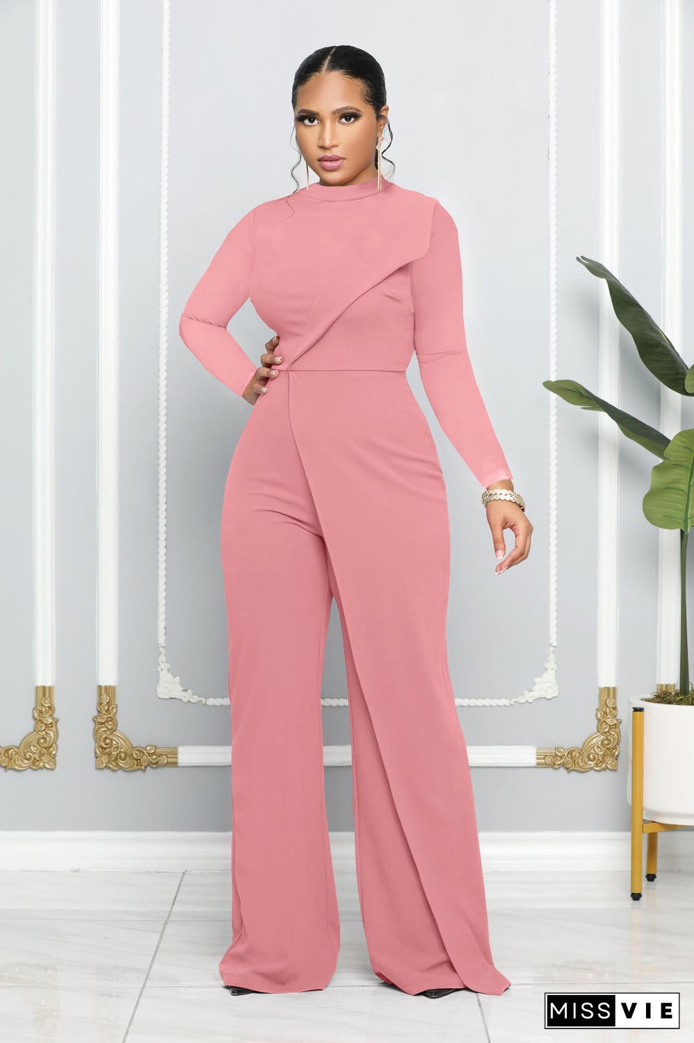 Autumn And Winter Fashion Long Sleeve Round Neck Jumpsuit