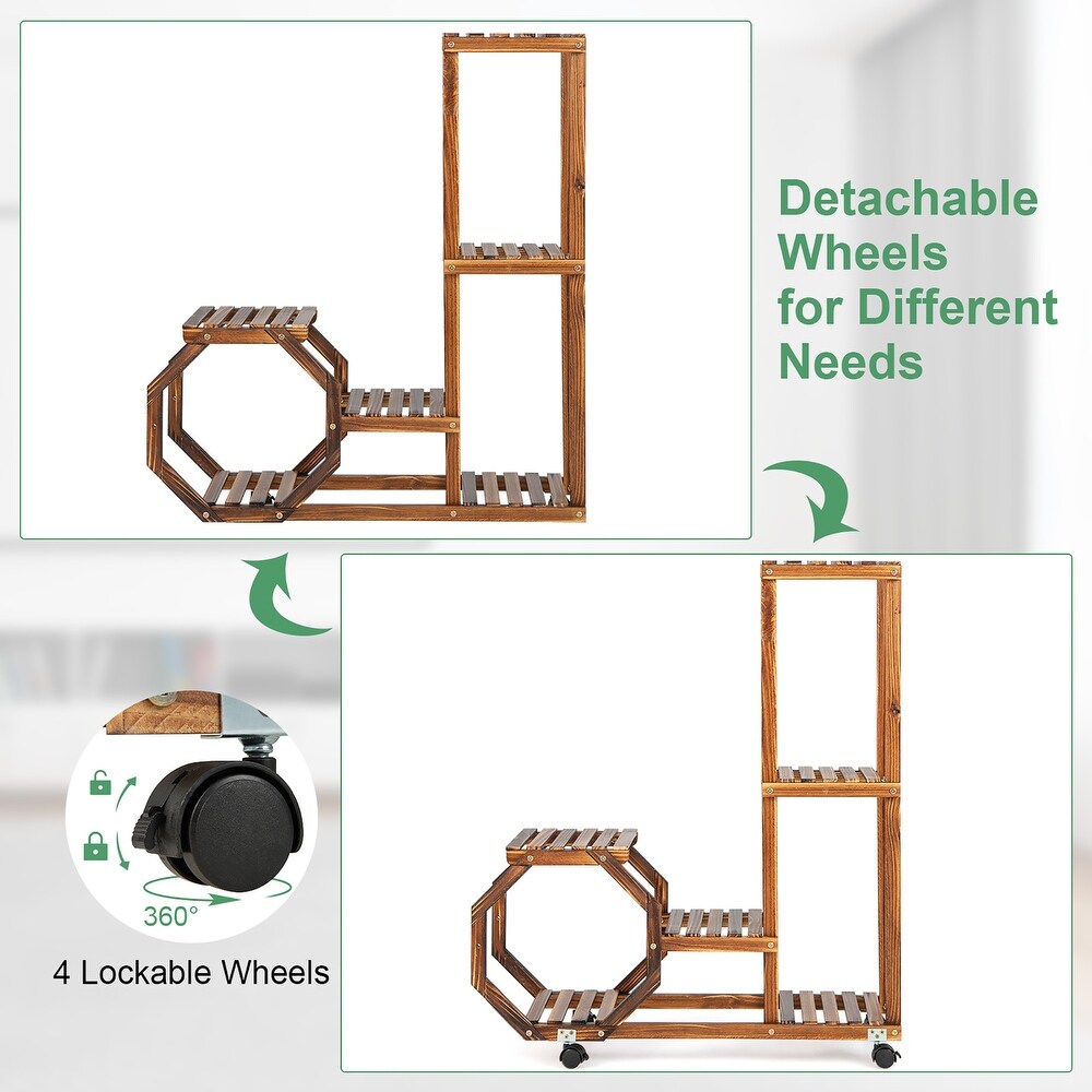 Costway 6 tier 6 Potted Rolling Plant Stand Wooden Storage Display   See Details