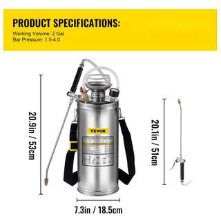 VEVOR 1.5 Gal. Stainless Steel Sprayer Garden Sprayer with Pressure Gauge Safety Valve Adjustable Nozzle for Sanitizing PWQBXG6L000000001V0