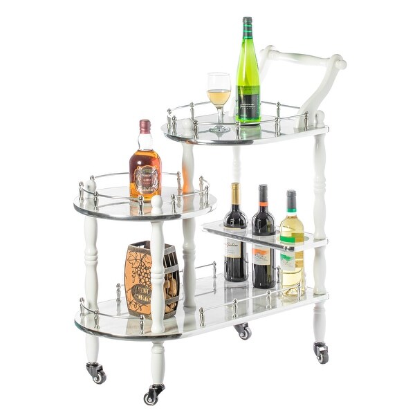 Wood Serving Bar Cart Tea Trolley 3 Tier Shelves and Rolling Wheels