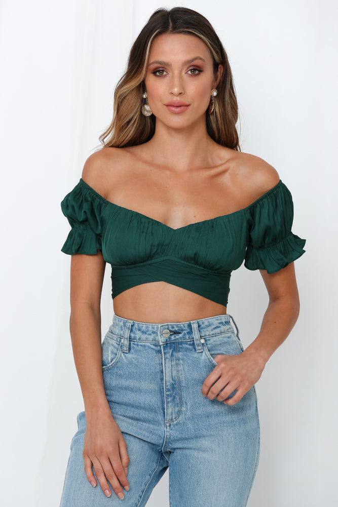 Danced Until Four Crop Top Forest Green