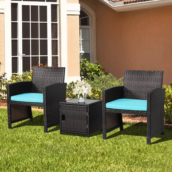 3-Piece Patio Wicker Furniture Set with Storage Table - Overstock - 37357207