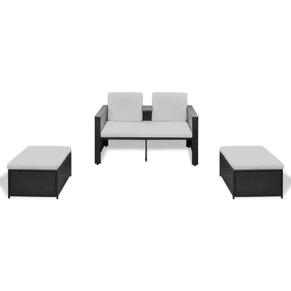 4 Piece Patio Lounge Set with Cushions Poly Rattan Black - Overstock - 36363626