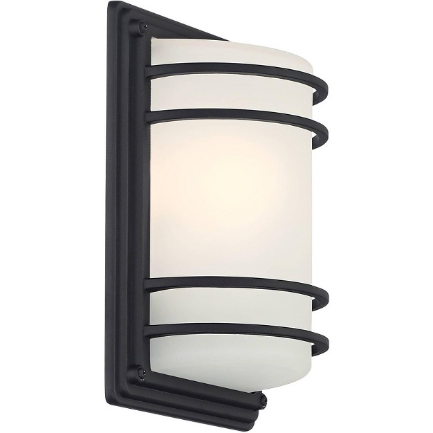 High Modern Outdoor Wall Sconce Light Fixture Mount Porch House Exterior Weatherproof Black Metal Frosted Glass Shade