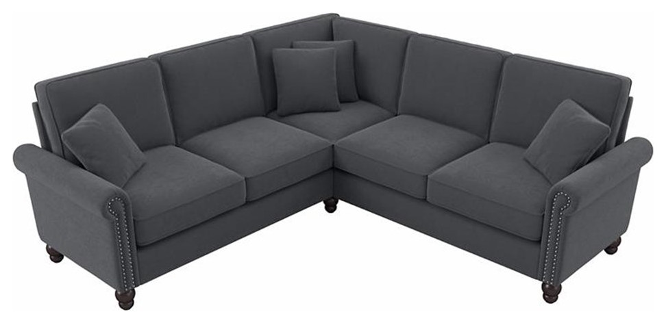 Coventry 87W L Shaped Sectional Couch in Dark Gray Microsuede   Sectional Sofas   by Homesquare  Houzz