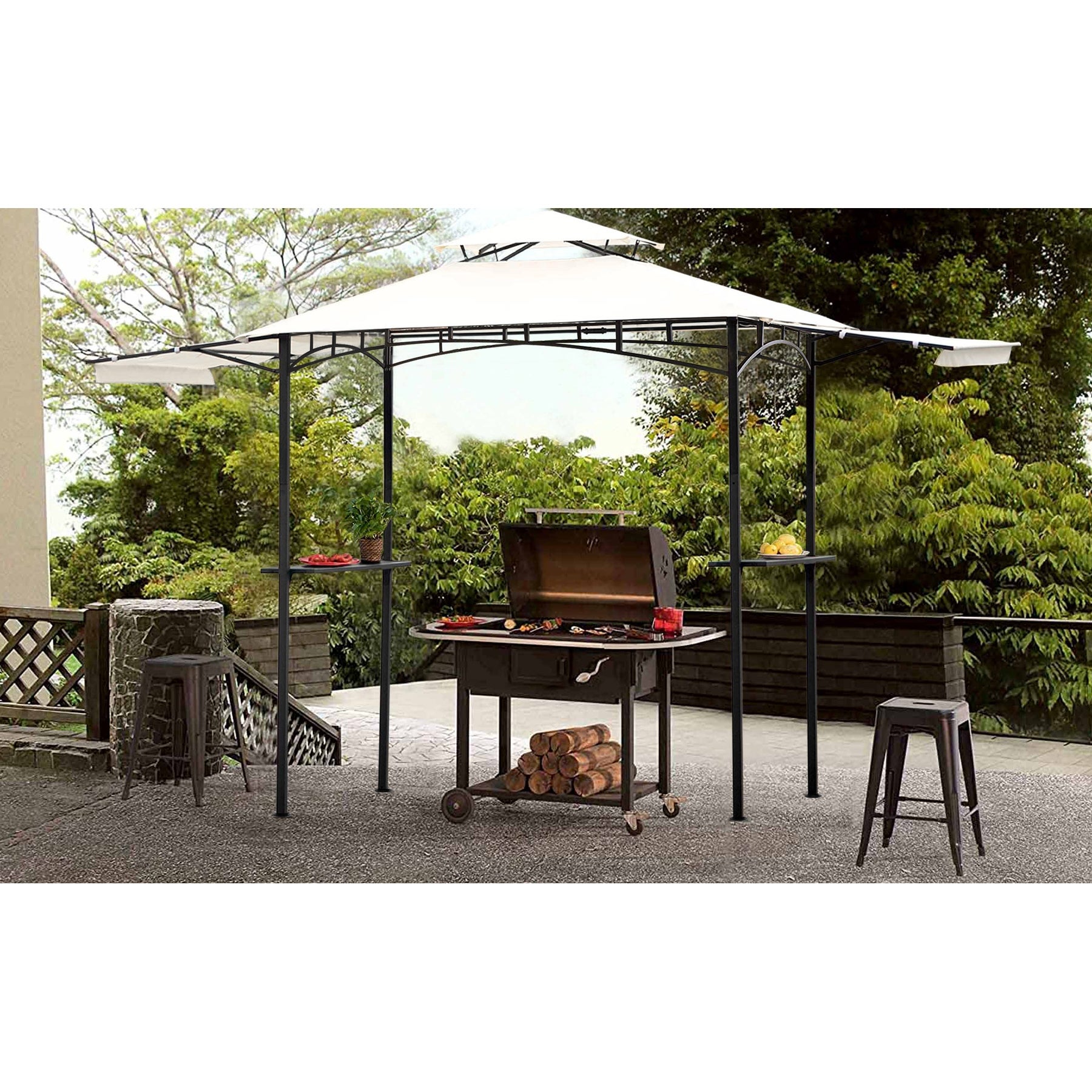 13Ft.Lx4.5Ft.W Iron Double Tiered Backyard Patio BBQ Grill Gazebo