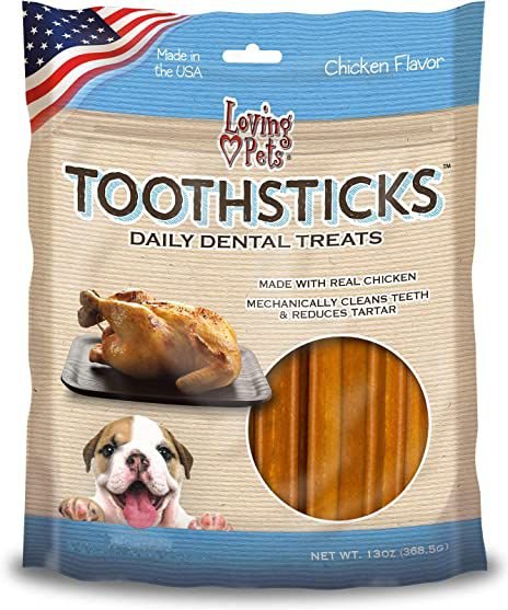 Loving Pets Toothsticks Large Chicken Daily Dog Dental Treat， 13-oz bag