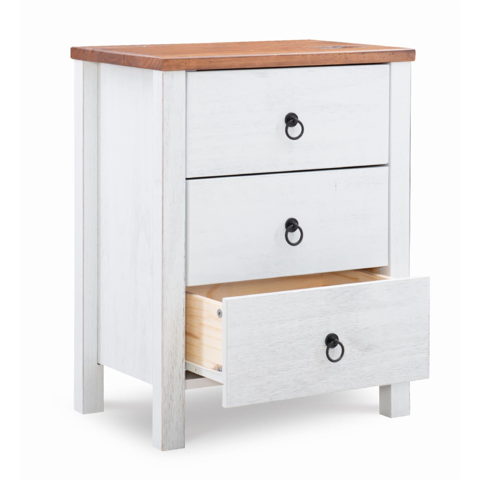 Anson 3-Drawer Chest, Rustic White and Brown