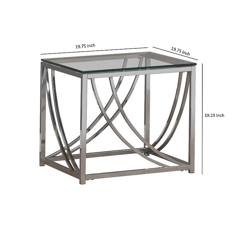 Tempered Glass Top End Table with Metal Tubular Legs， Chrome and Clear