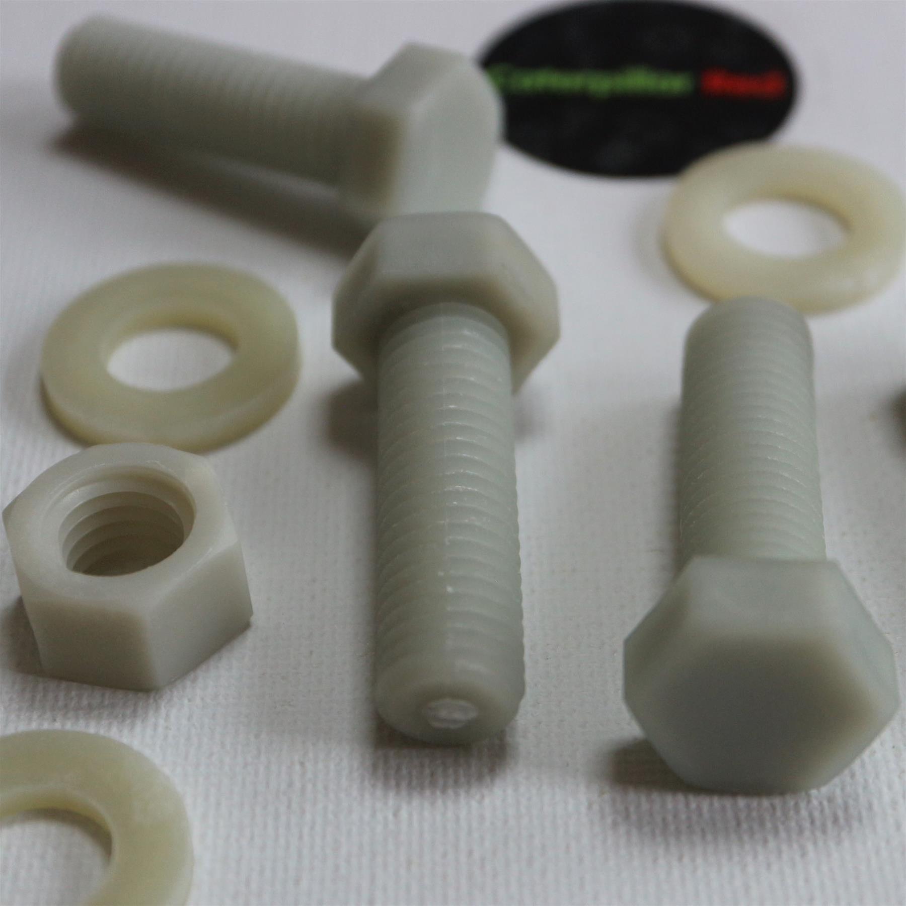 10x Glass Filled， Reinforced Super Nylon， Hex Head， M12 x 40mm， Plastic Bolts， Nuts and Washers