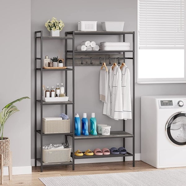 71in Industrial Freestanding Closet Organizer， Clothes Rack Hall Tree with Storage Bench