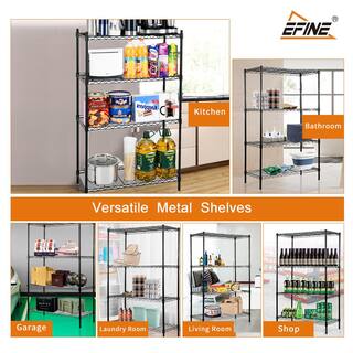 EFINE Black 4-Tier Carbon Steel Wire Garage Storage Shelving Unit NSF Certified (35.5 in. W x 54 in. H x 15.8 in. D) RL500-4