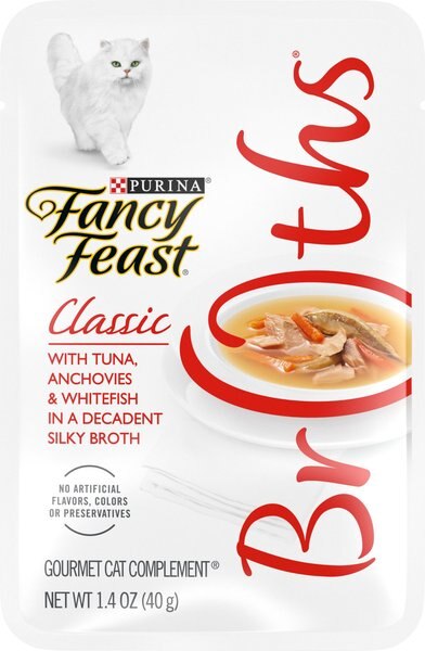 Fancy Feast Classic Broths with Tuna， Anchovies and Whitefish Supplemental Cat Food Pouches