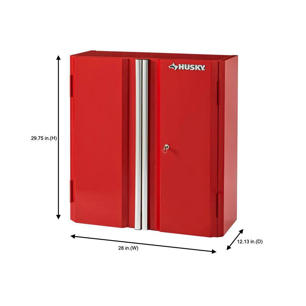 Husky Ready-to-Assemble 24-Gauge Steel Wall Mounted Garage Cabinet in Red (28 in. W x 29 in. H x 12 in. D) G2802WR-US