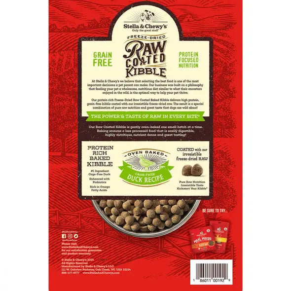 Stella and Chewy Raw Coated Kibble Cage Free Duck Recipe Dry Dog Food;