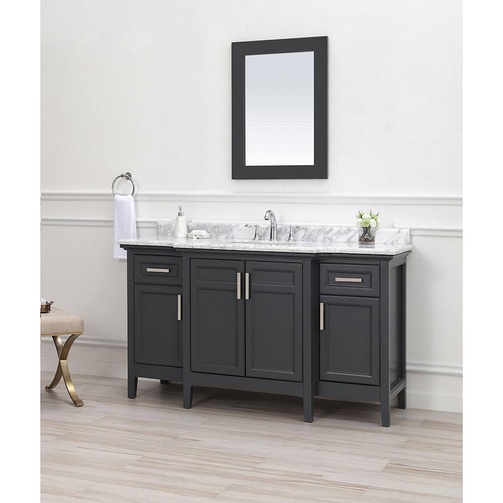 Home Decorators Collection Sassy 60 in. W x 22 in. D Vanity in Dark Charcoal with Marble Vanity Top in White with White Sink Sassy 60C