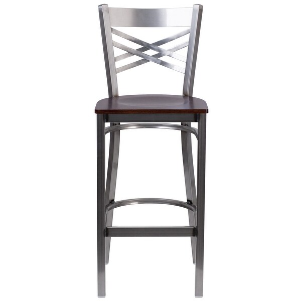 X Back Metal Restaurant Barstool - Vinyl Seat - 17