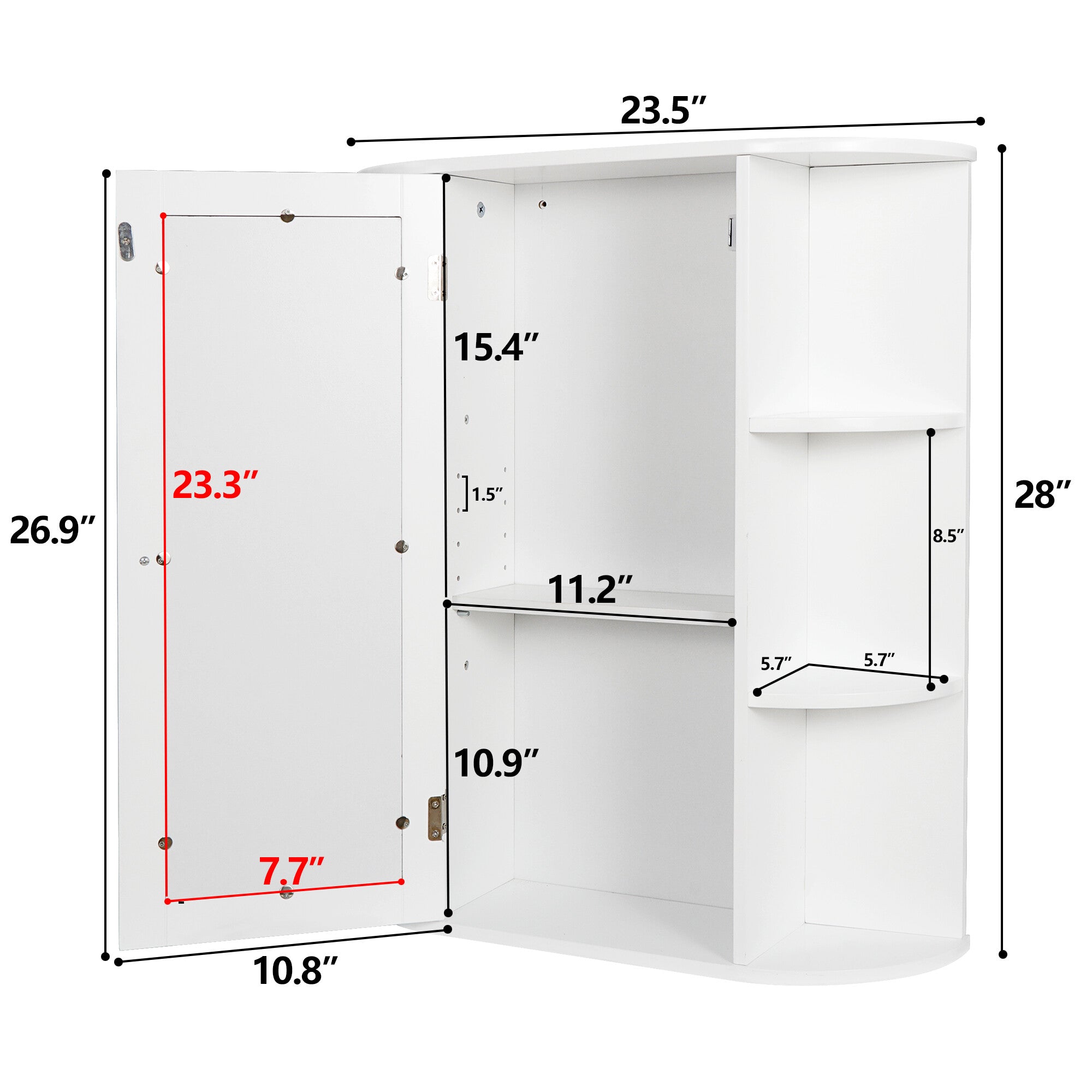 HomGarden Mirror Door Wall-Mount Bathroom Cabinet, Medicine Cupboard White, 6.5” W