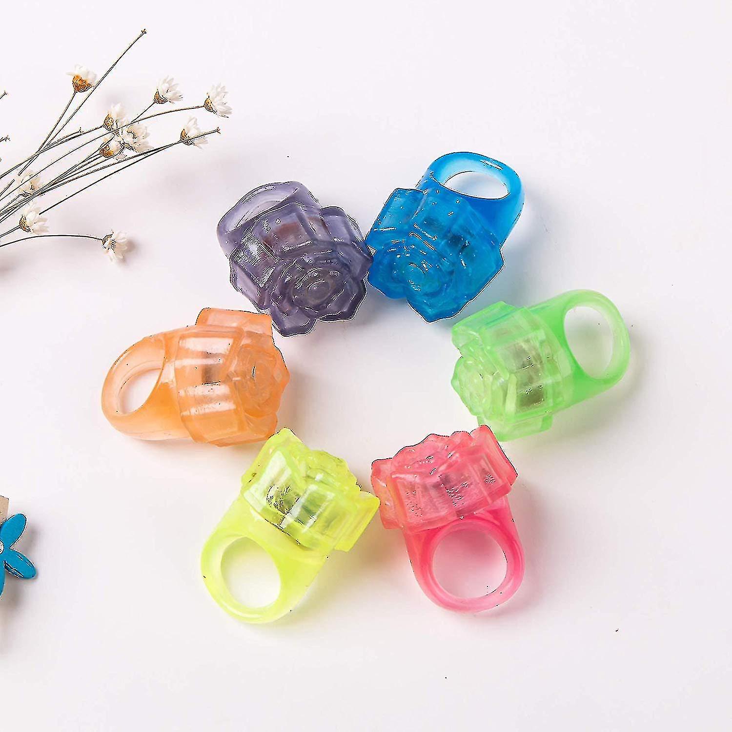 24pcs Flashing Led Ring， Strawberry And Rose Pattern， Bumpy Plastic Rings