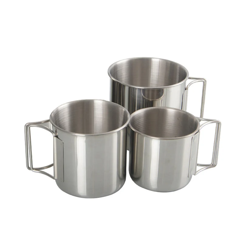 Stainless Steel 304 Outdoor Water Cup Portable  Thickening Camping Hiking Fishing Travel Beer Camping Mugs with Folding Handle