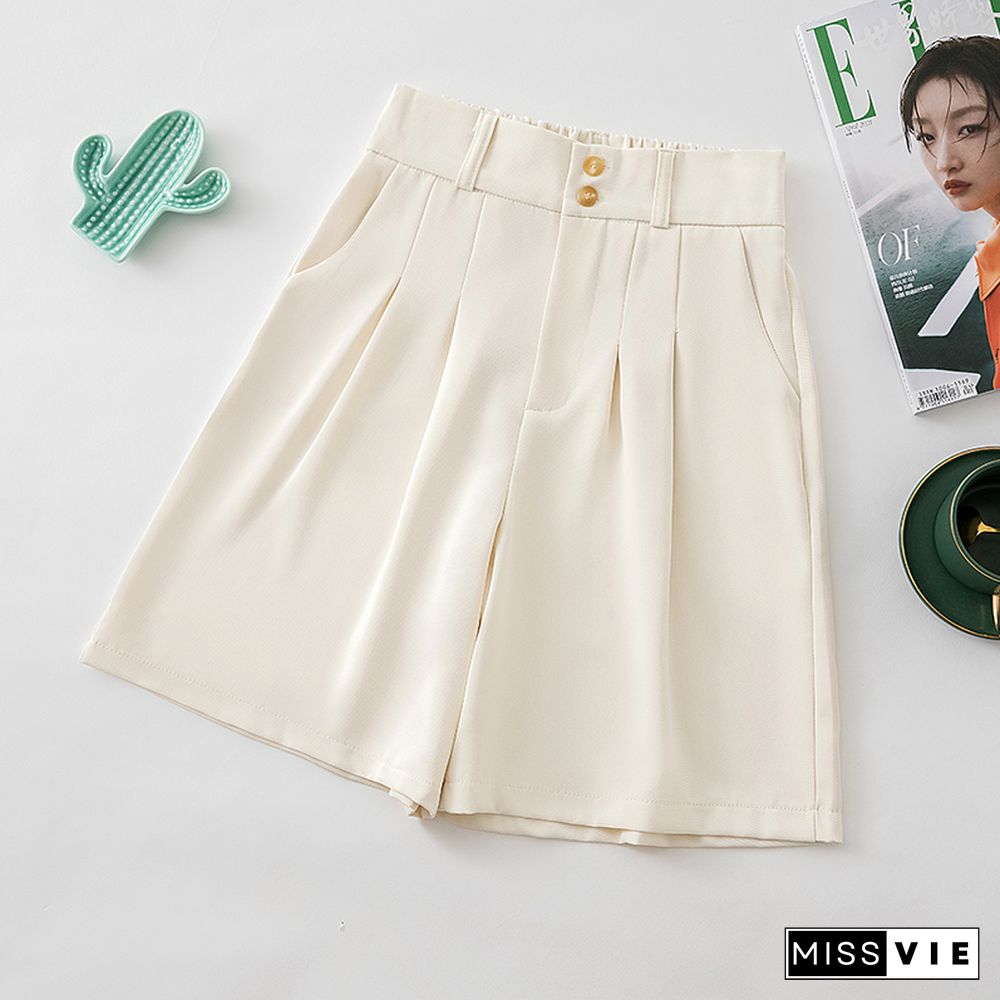 Fashion High Waist Solid Suit Shorts Summer Loose Casual Korean Woman Pants Elegant Elastic All-match Shorts For Lady Office New