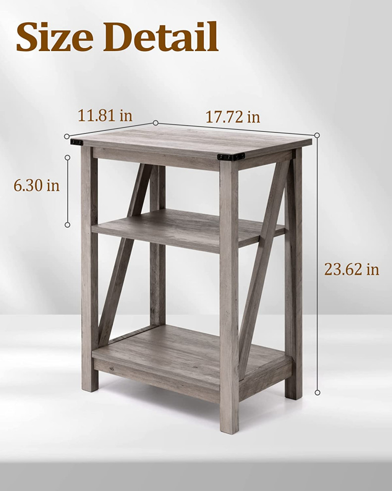 End Table with 3 Tier Open Shelf for Living Room  Office  Bedroom  Washed Grey   Transitional   Side Tables And End Tables   by Imtinanz  LLC  Houzz