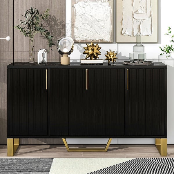 sideboard with Four Doors Metal Legs and Adjustable Shelves