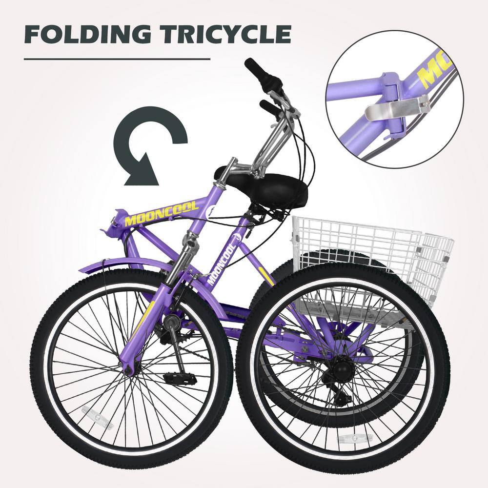 MOONCOOL Adult Folding Tricycle Trike Cruiser Bike 3 Wheeled Bike wLarge Basket and Maintenance Tools Men's Women's Bicycles M-P26ZD-ZS