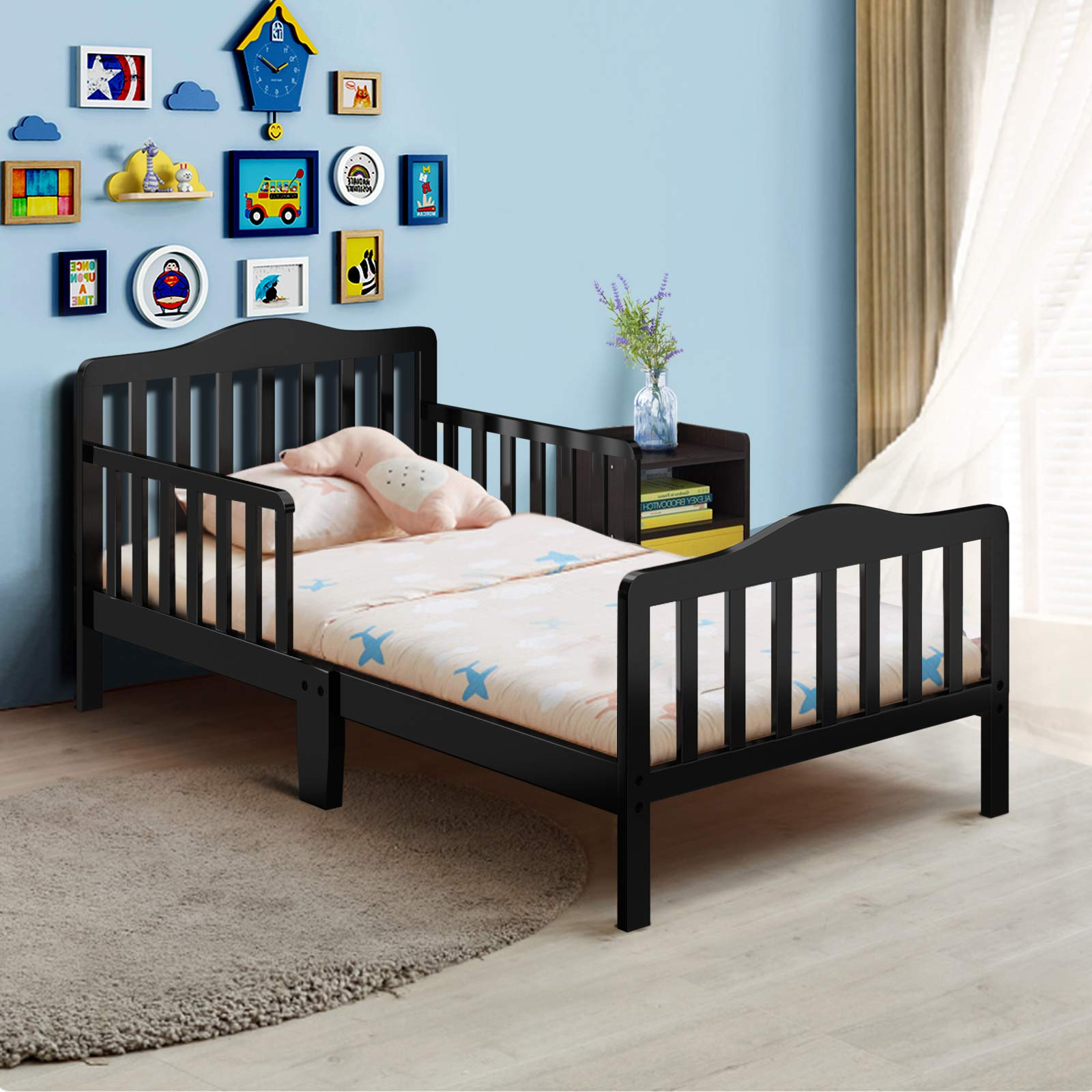 Costzon Toddler Bed, Classic Rubber Wood Kids Bed Frame