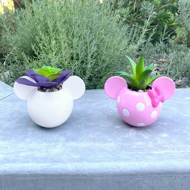 Disney 2pc Indoor outdoor Ceramic Mickey And Minnie Mouse Icon Succulent Set Pink white