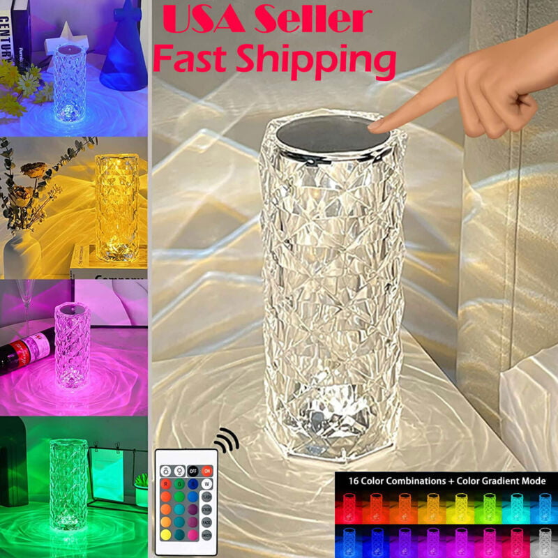 Crystal Lamp,6 Way dimmable Crystal Table lamp with 16 RGB Color,Remote Control,Rechargeable Table Lamp with USB Charging Port,Valentines Day Crystal Lamp for Living Room,Home,Office