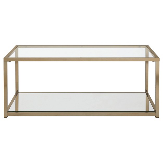 Cora Coffee Table With Glass Top And Mirror Shelf Brass Coaster