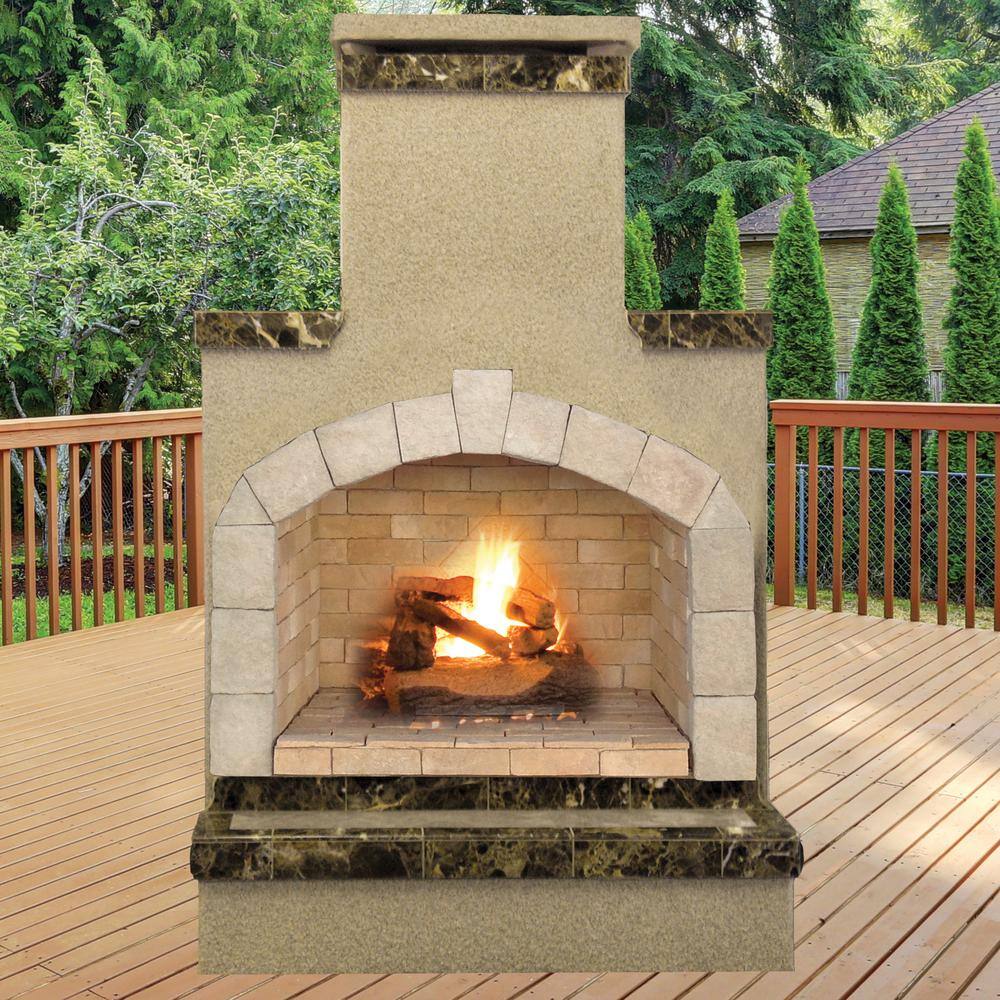 Cal Flame 78 in. Tile and Stucco Propane Gas Outdoor Fireplace 22-FRP908-2-ST