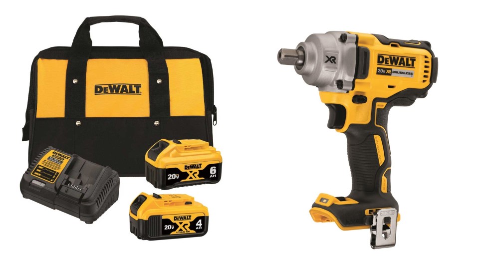 DEWALT 20V MAX XR 1/2 Impact Wrench Mid Range with Detent Pin Anvil and Lithium Ion Battery Starter Kit Bundle