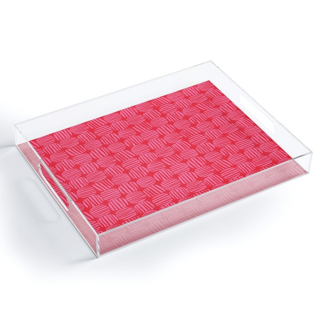 Sewzinski Striped Circle Squares Pink Acrylic Tray deny Designs