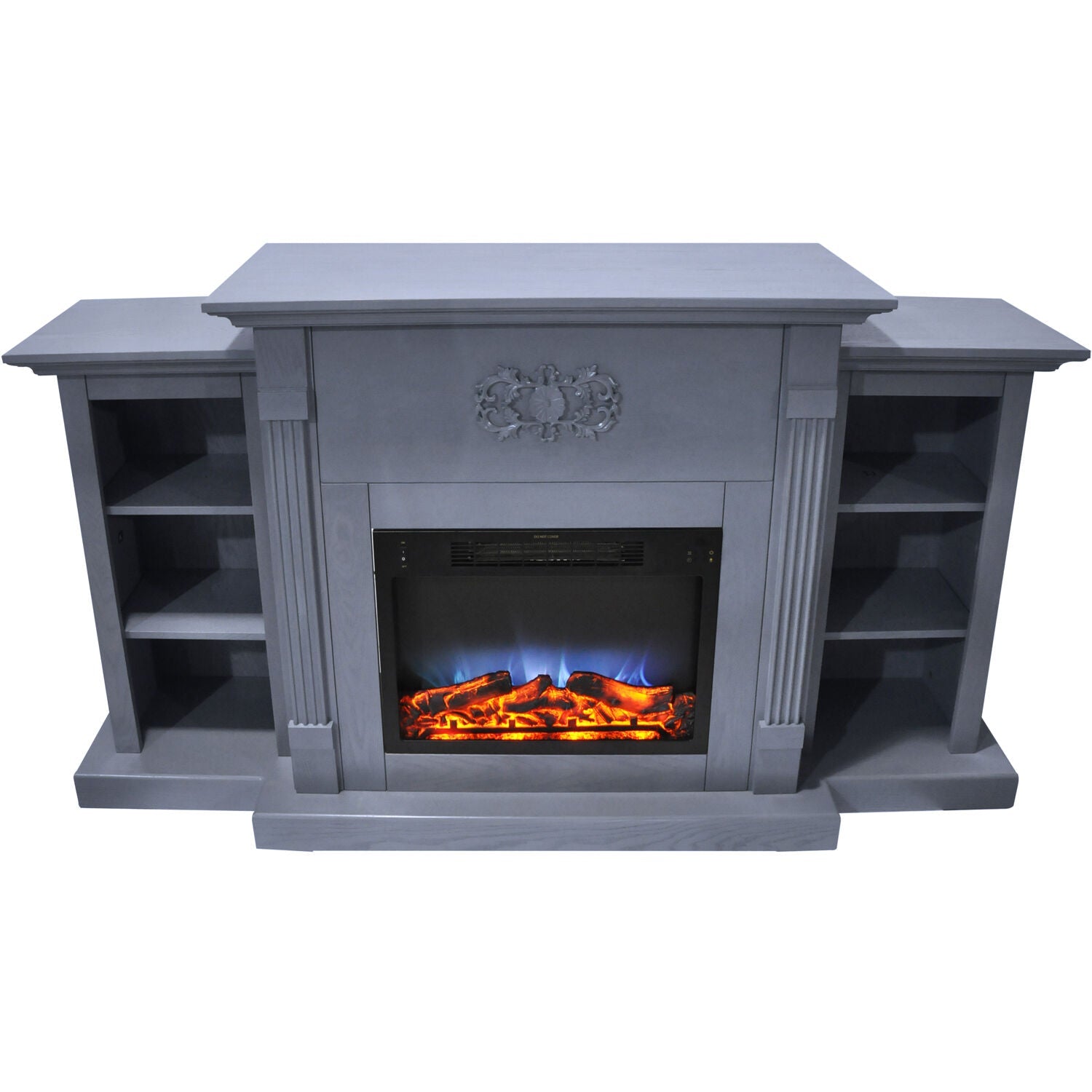 Cambridge Sanoma 72'' Electric Multi-Color LED Fireplace with Charred Log Insert | For Rooms up to 210 Sq.Ft | Remote | Slate Blue Mantel | Dual Heat Settings | Storage | Timer