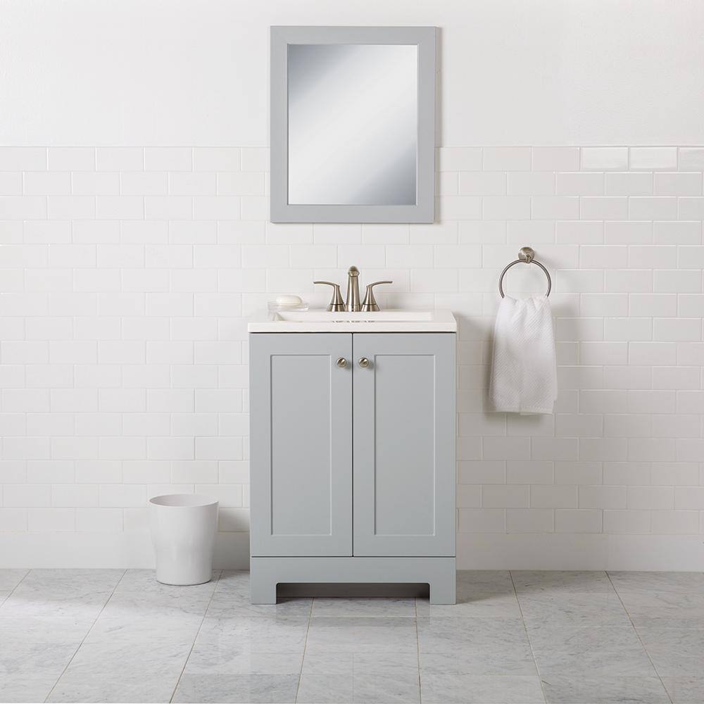 Glacier Bay 24.2 in. W x 18.8 in. D x 32.9 in. H Freestanding Bath Vanity in Pearl Gray with White Cultured Marble Top GB24P2-PG